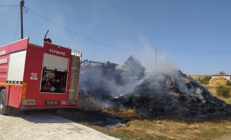 Yangında 400 saman balyası kül oldu